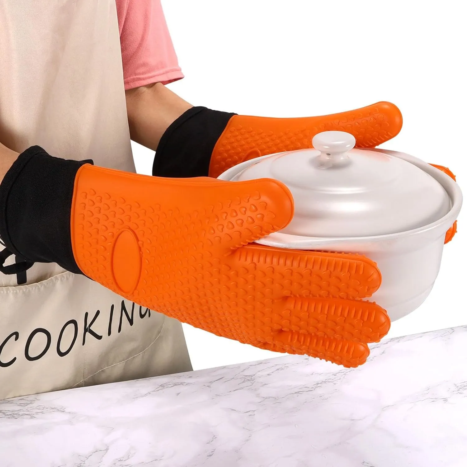 1 Pair Oven Mitts Silicone, BPA-Free Heat Resistant 500℉ Oven Gloves with Quilted Liner,Extra Long Soft Oven Mitts with Non-Slip Grip Surfaces for Kitchen,Grilling,Cooking,BBQ,Baking