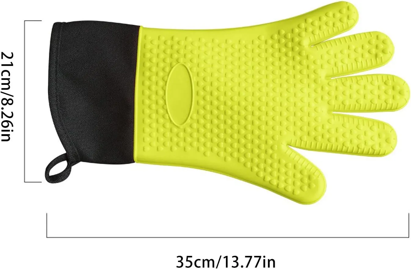 1 Pair Silicone Oven Mitts, BPA-Free Heat Resistant 500 Degree Oven Gloves with Quilted Liner,Soft Waterproof Oven Mitts with Non-Slip Grip Surfaces for BBQ,Grilling,Baking,Kitchen,Cooking