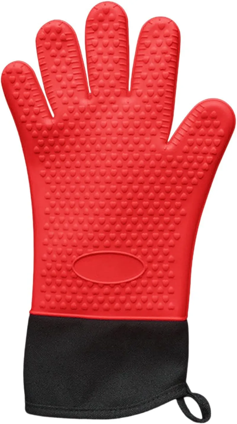 1 Pair Silicone Oven Mitts, BPA-Free Heat Resistant 500 Degree Oven Gloves with Quilted Liner,Soft Waterproof Oven Mitts with Non-Slip Grip Surfaces for BBQ,Grilling,Baking,Kitchen,Cooking