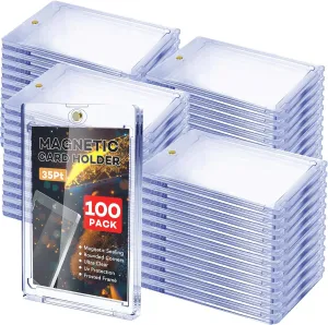 100 PCS Magnetic Card Holder, 35pt One Touch Card Holder,U-V Protection Hard Plastic Magnetic Cards Case,Display Case Protector for Sports Game Baseball Cards