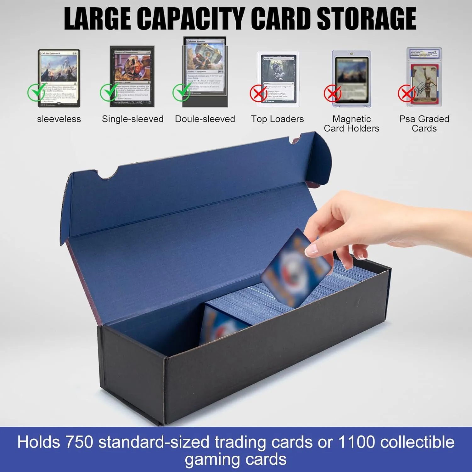 1100  Trading Card Storage Box, 6-Pack Corrugated Cardboard Bulk Sports Storage Box for TCG/Magic/Mtg Basketball Cards, Collectible Trading Cards (Black&Blue)