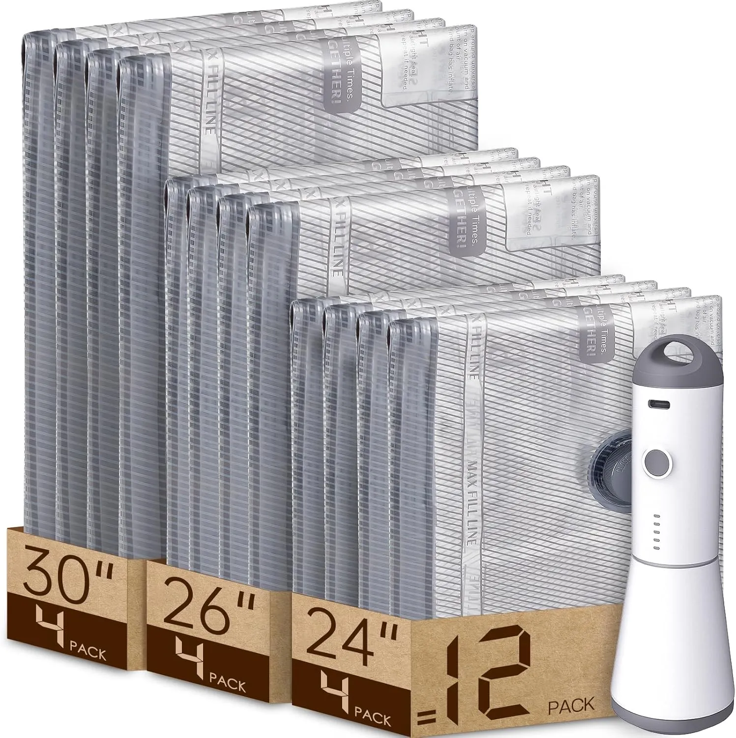 12 Pack Vacuum Bags for Travel with Rechargeable air Pump, Carry-on Size Vacuum Seal Bags for Luggage and Suitcase Compression, Space Saver for Clothes and Clothing Travel