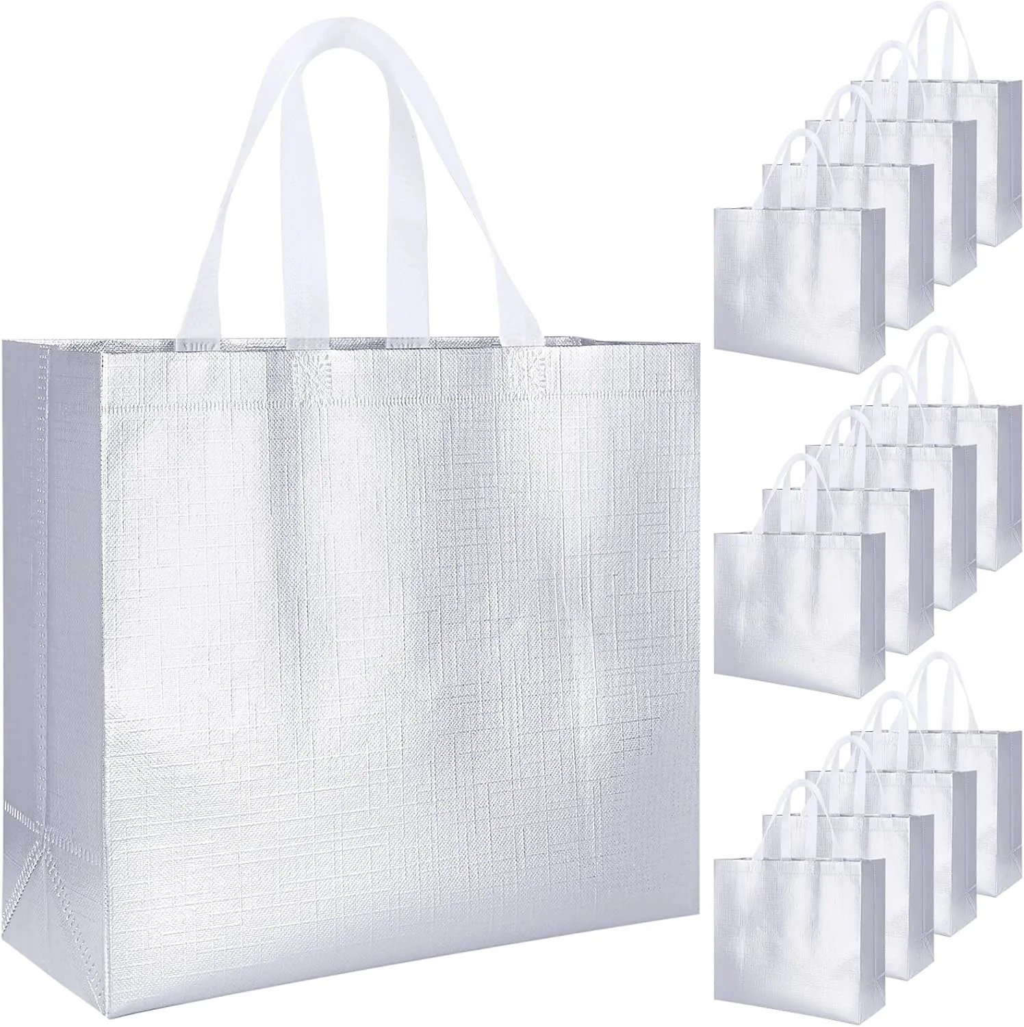 12 PCs Reusable Gift Totes, Glossy Finish with Handle, Non-woven, Foldable Bridesmaids Bags