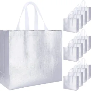 12 PCs Reusable Gift Totes, Glossy Finish with Handle, Non-woven, Foldable Bridesmaids Bags