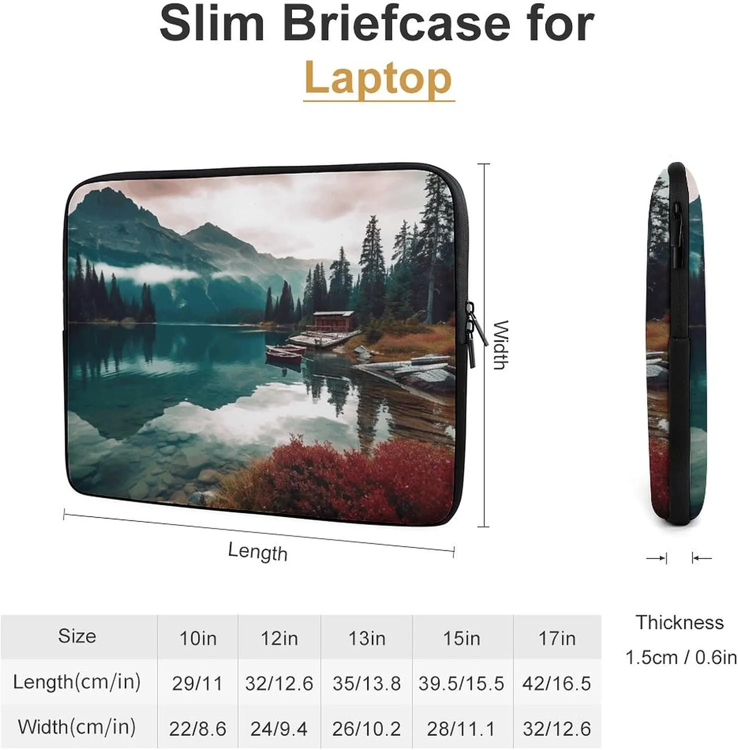 12inch Laptop Sleeve Bag Scenic Lake Laptop Bag Shockproof Computer Carrying Cover Slim Briefcase Handbag