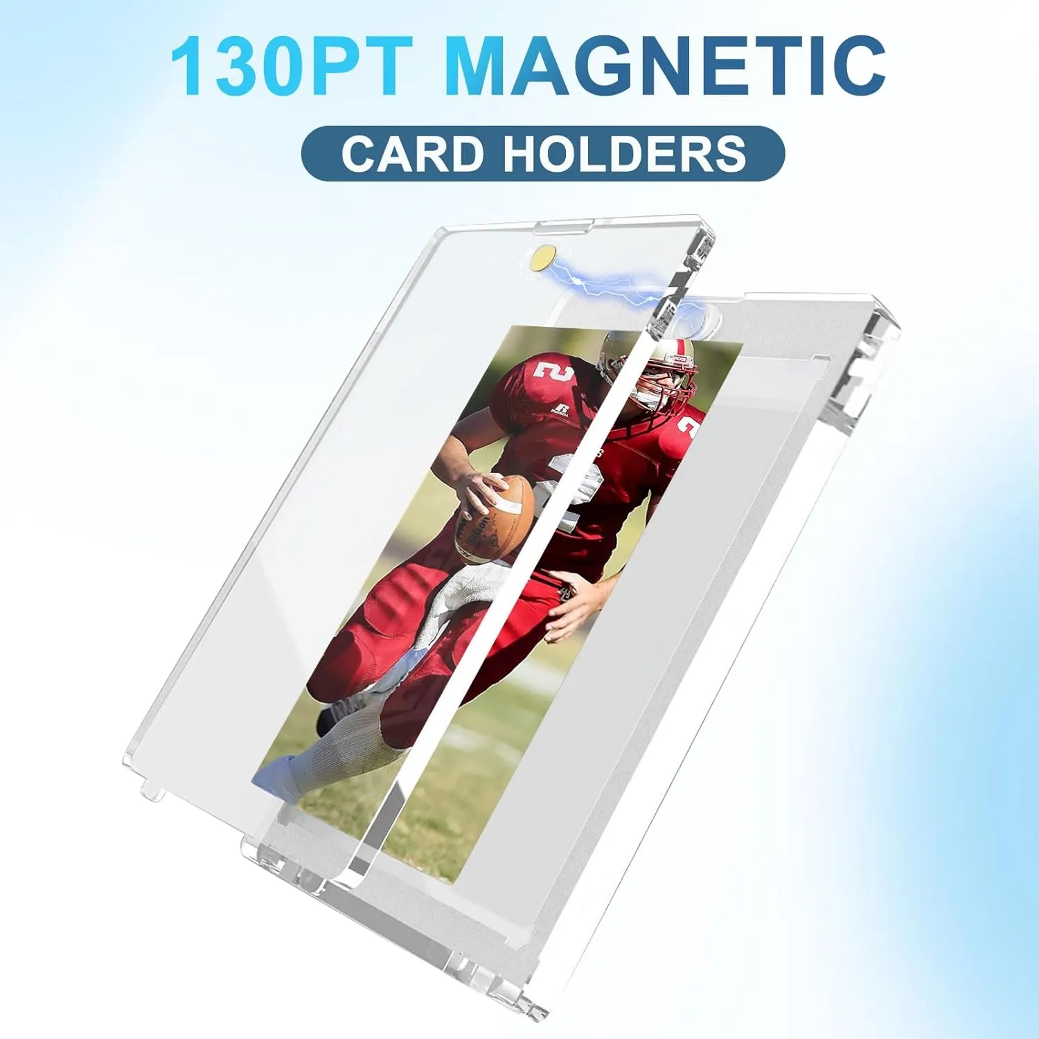 130pt Magnetic Card Holders, 15ct One Card Touch Holder for Trading Cards, Baseball Card Protectors Hard Plastic, Magnetic Thick Card Display Case for Sports Cards, Game Cards