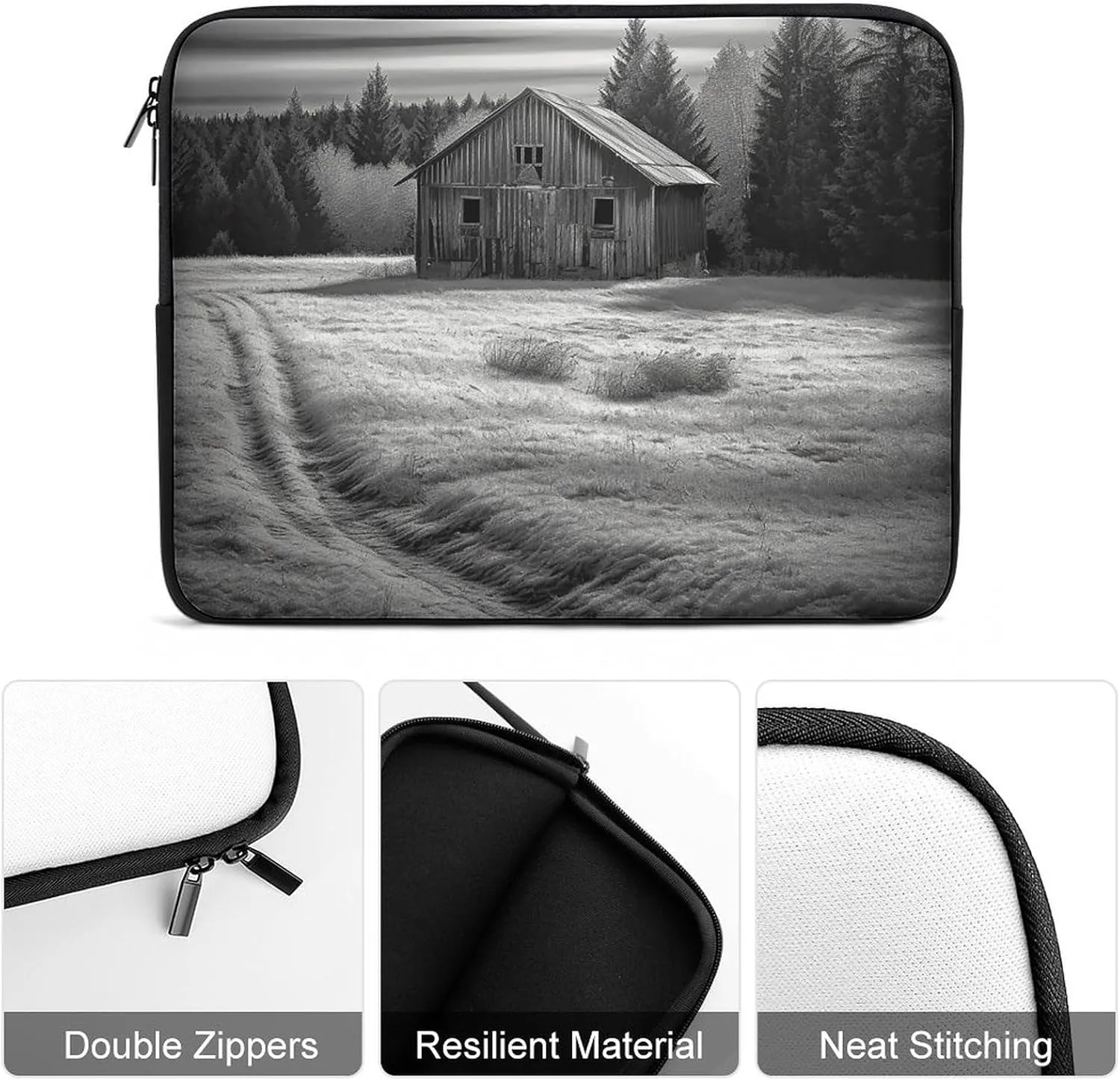 13inch Laptop Sleeve Bag Barn Black and White Laptop Bag Shockproof Computer Carrying Cover Slim Briefcase Handbag