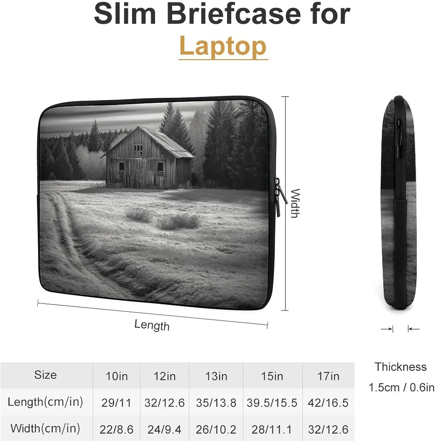 13inch Laptop Sleeve Bag Barn Black and White Laptop Bag Shockproof Computer Carrying Cover Slim Briefcase Handbag