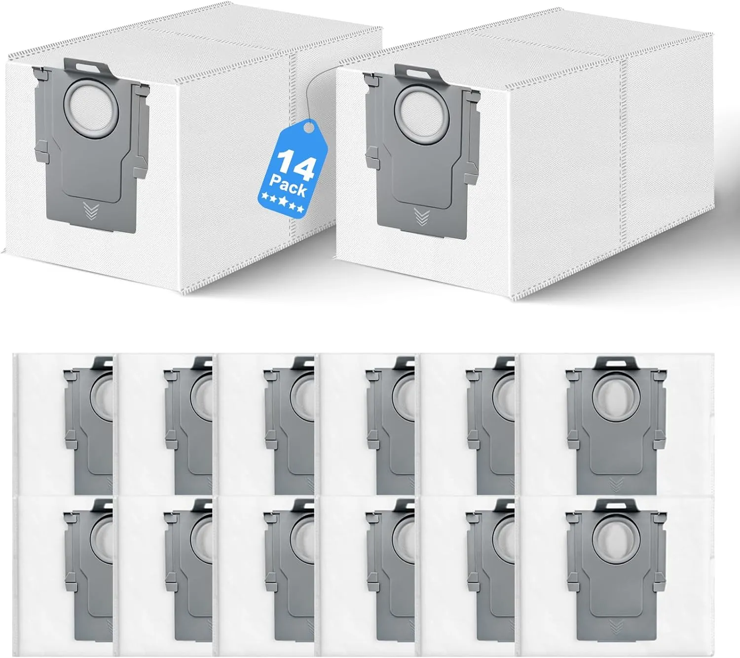 14 Pack Dust Bags for Roborock Q Revo/Qrevo S/Qrevo Pro/Qrevo MaxV/Qrevo Master/Qrevo Plus/Qrevo Curv/Qrevo Slim/S8 Max/MaxV Ultra, Saros 10/10R/Z70, QV/QR Vacuum Cleaner, 3 L Large Capacity Bags