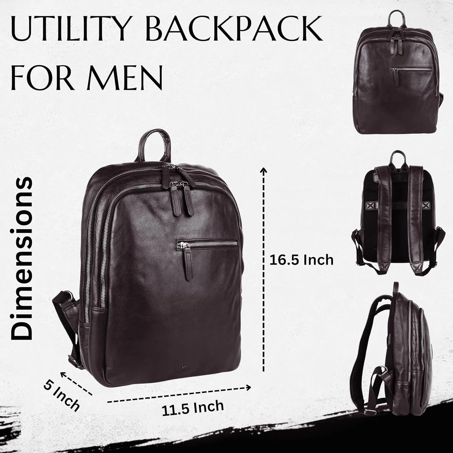 15 Inch Genuine Leather Backpack for Women and Men, Brown Leather Backpack with Adjustable Shoulder Strap