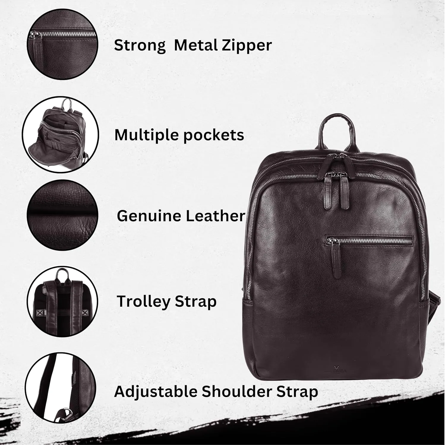 15 Inch Genuine Leather Backpack for Women and Men, Brown Leather Backpack with Adjustable Shoulder Strap