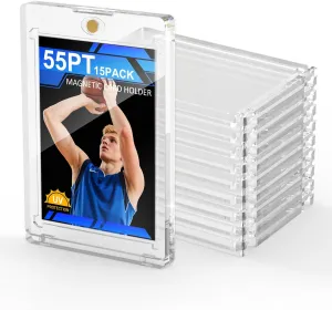 15ct Magnetic Card Holder, 55pt One Card Touch Holders for Trading Cards, U-V Protection Card Display Case Protectors Sleeves Hard Plastic Cover for Sports Game