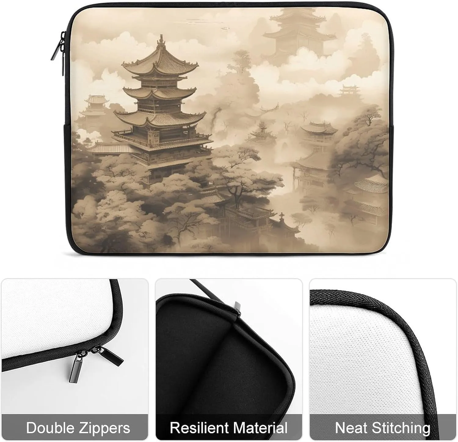 15inch Laptop Sleeve Bag Ancient Architecture Laptop Bag Shockproof Computer Carrying Cover Slim Briefcase Handbag