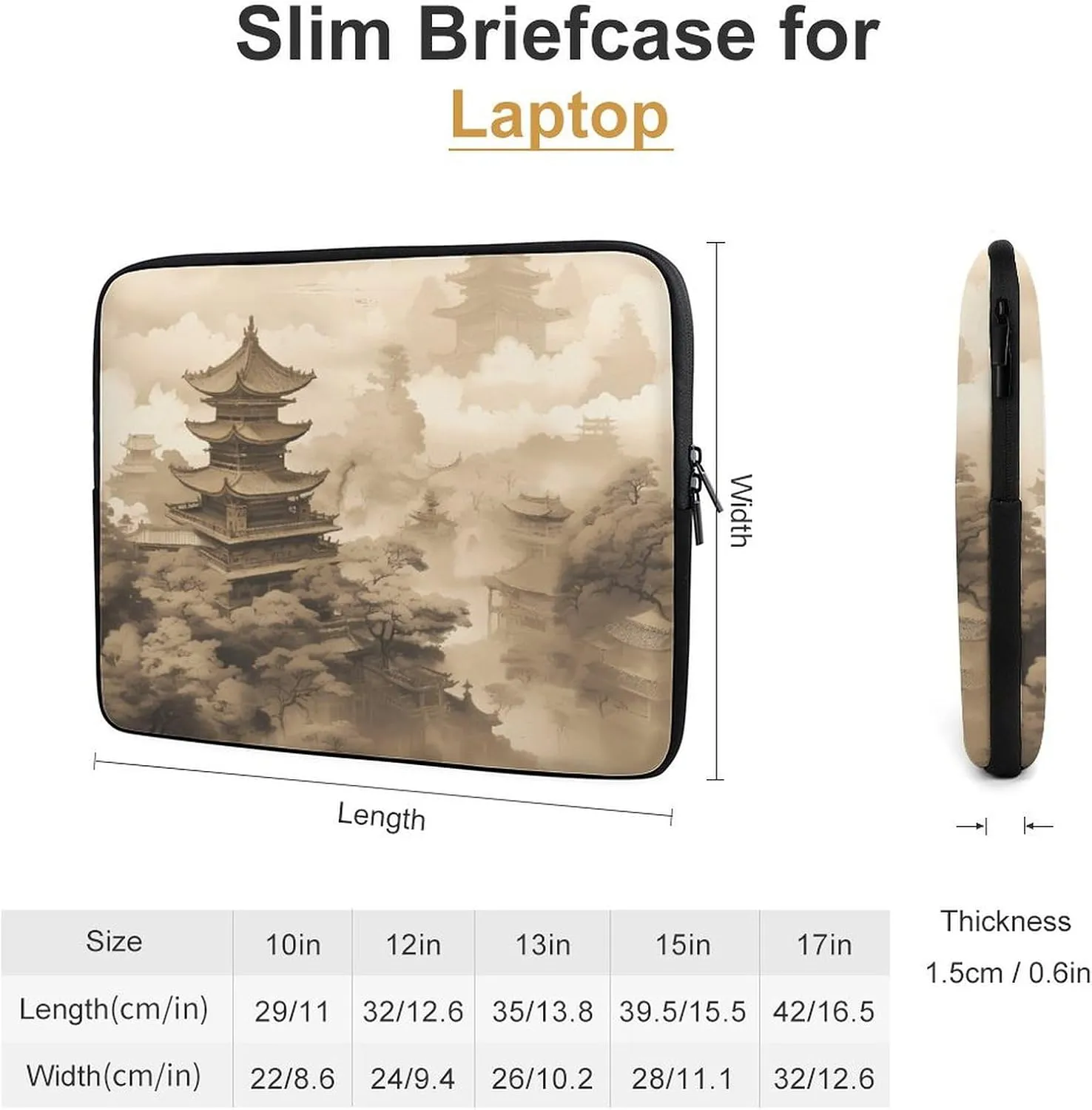 15inch Laptop Sleeve Bag Ancient Architecture Laptop Bag Shockproof Computer Carrying Cover Slim Briefcase Handbag