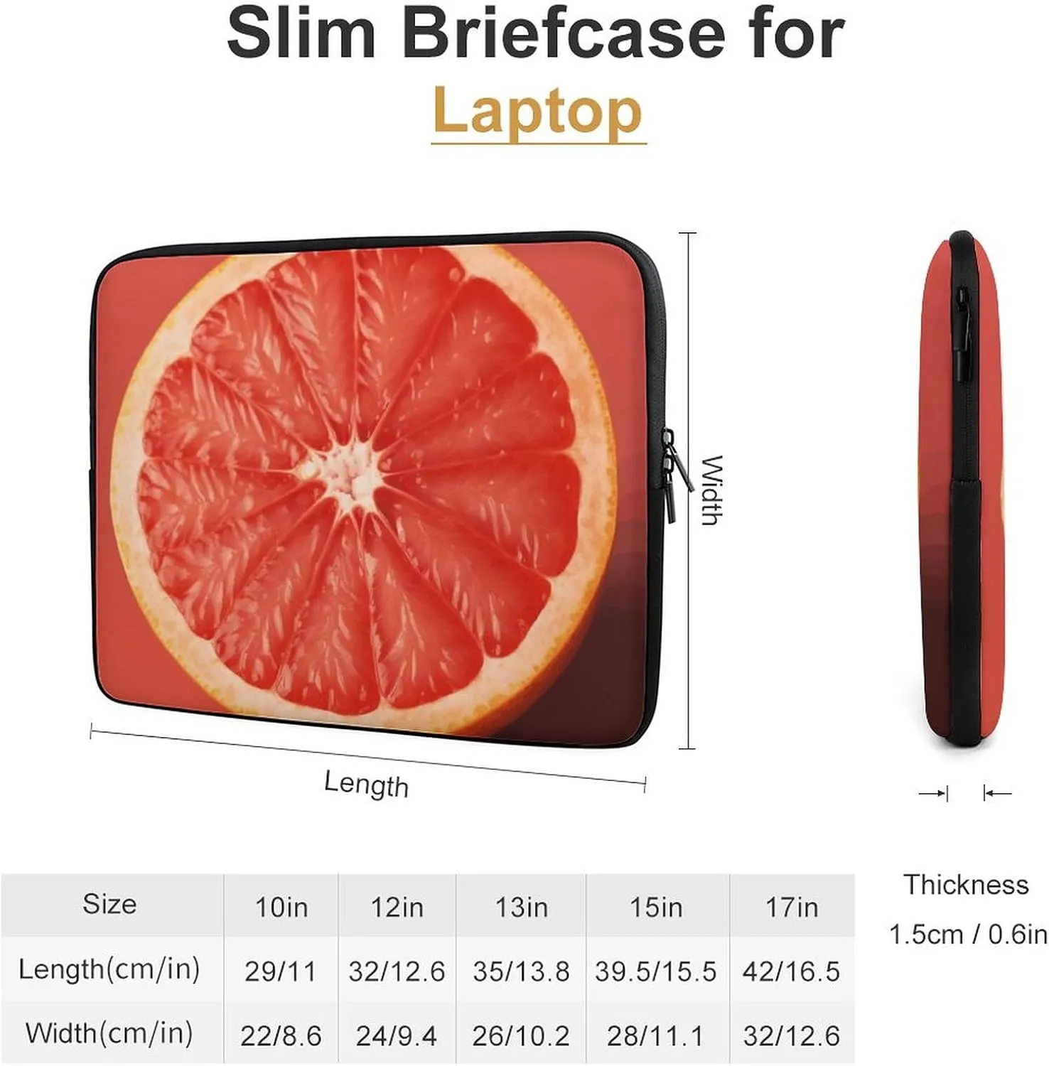 15inch Laptop Sleeve Bag Ripe Grapefruit Slice Laptop Bag Shockproof Computer Carrying Cover Slim Briefcase Handbag