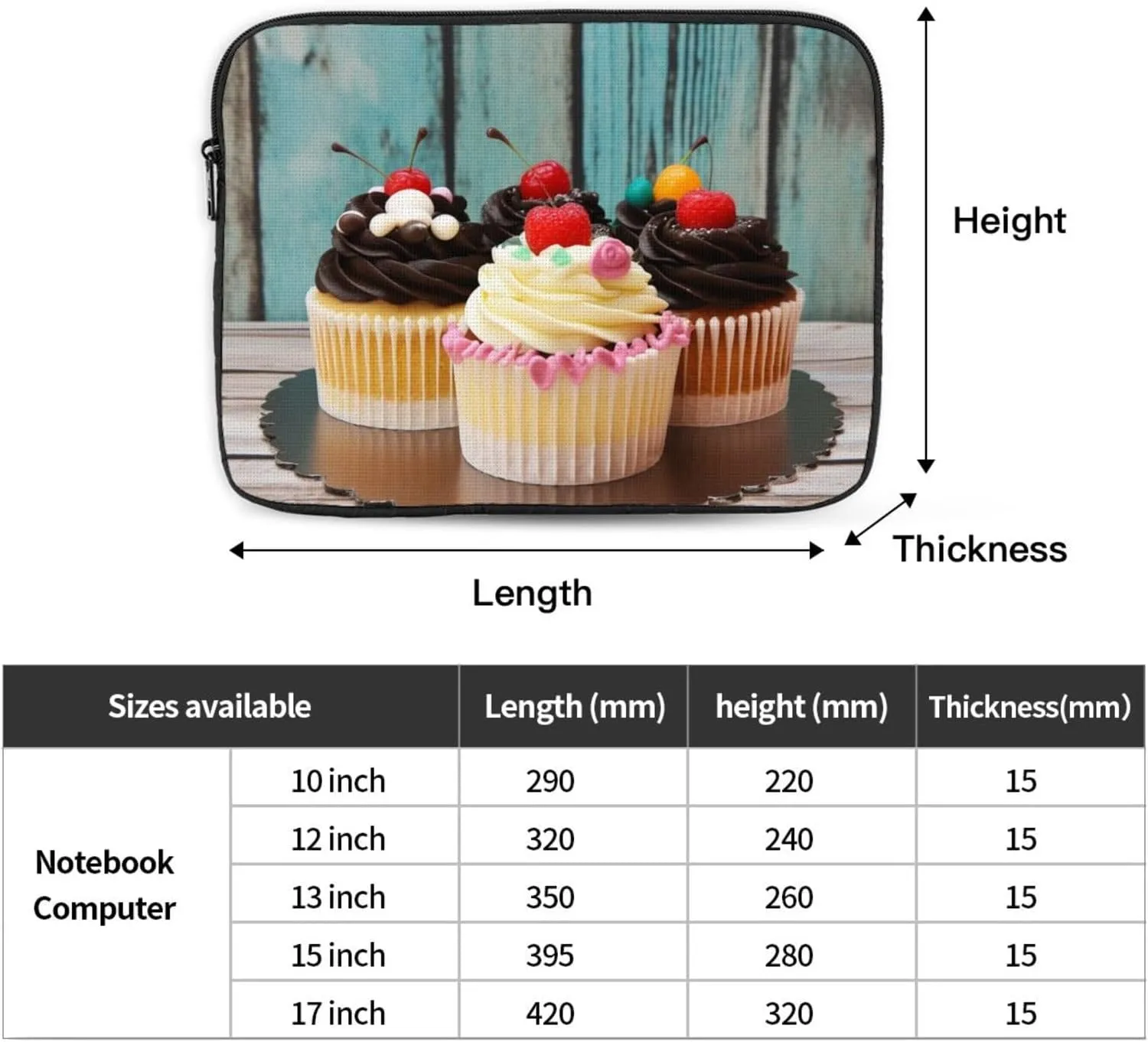 17 Inch Laptop Sleeve Bag Waterproof Shockproof Laptop Case Bag Bakery Cake Computer Skin Bags Lightweight Tablet Carrying Case