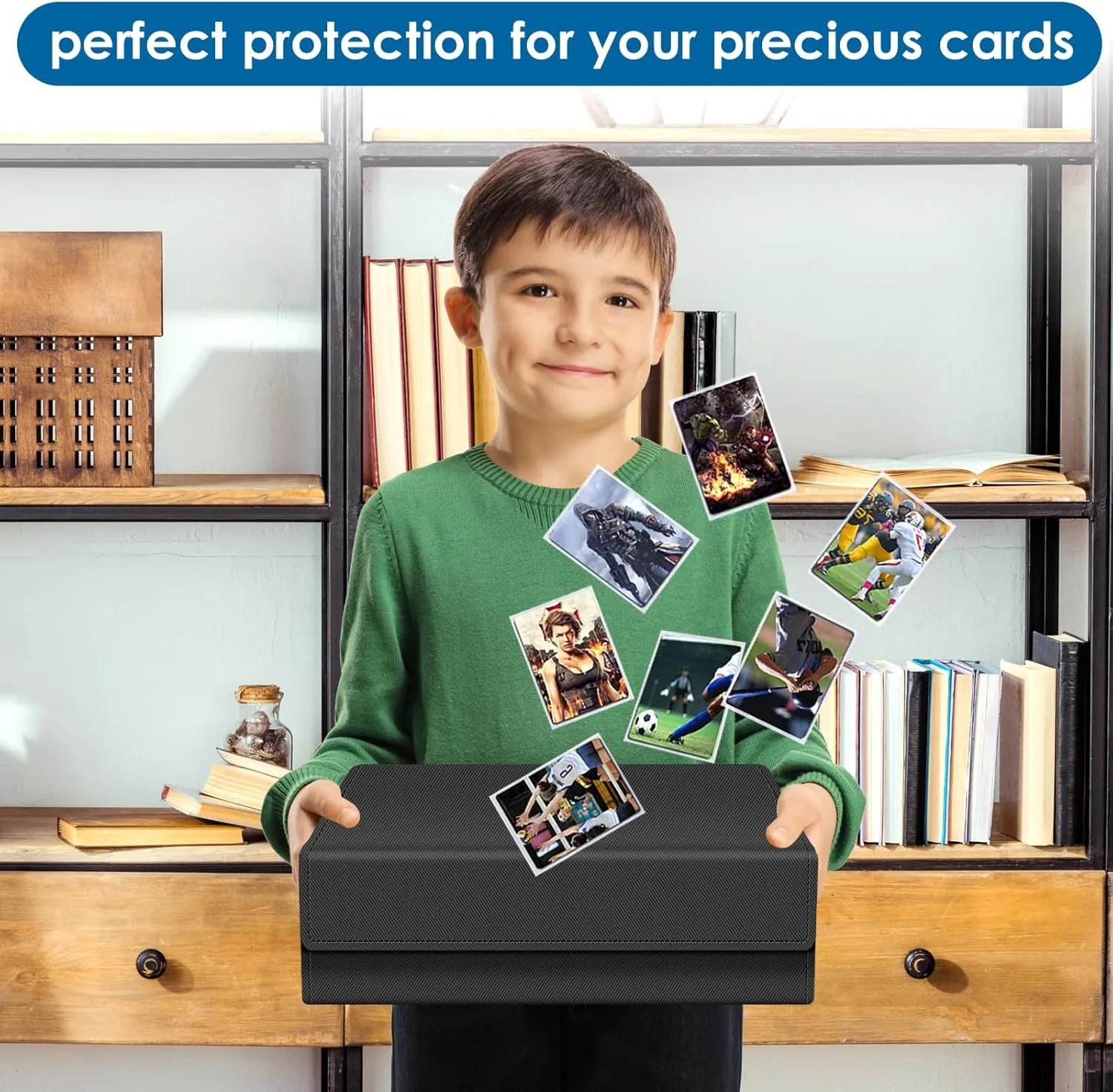 1800  Card Deck Case for Trading Cards, Leather Magnetic Closure Commander Card Storage Box Magic Card Holders Fit for MTG TCG and Sport Cards (Cyan)