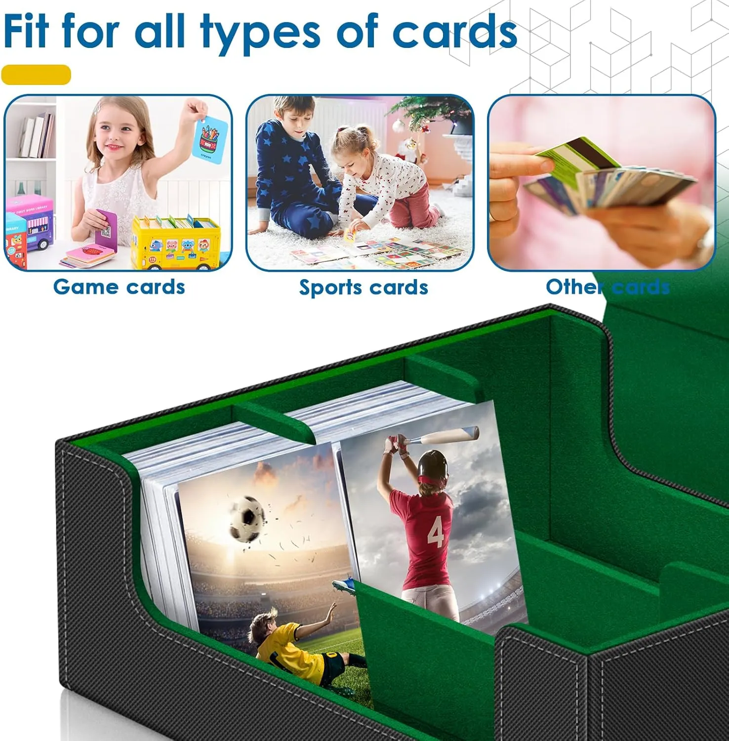 1800  Card Deck Case for Trading Cards, Leather Magnetic Closure Commander Card Storage Box Magic Card Holders Fit for MTG TCG and Sport Cards (Cyan)