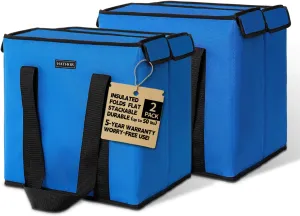 2 Pack Insulated Grocery Bags - Stackable Collapsible Foldable Reusable Cooler Totes for Groceries, Frozen Food & Travel