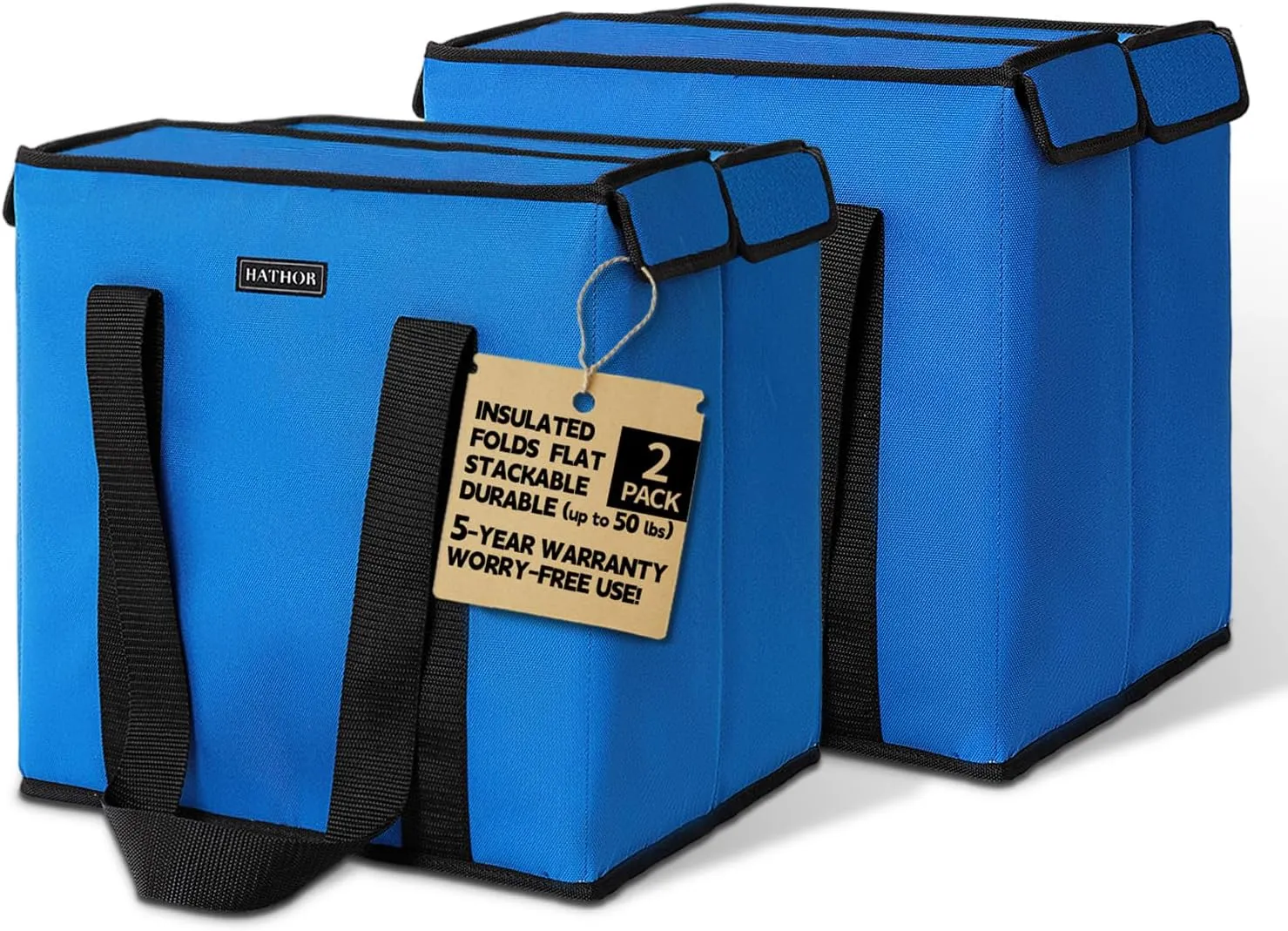 2 Pack Insulated Grocery Bags - Stackable Collapsible Foldable Reusable Cooler Totes for Groceries, Frozen Food & Travel