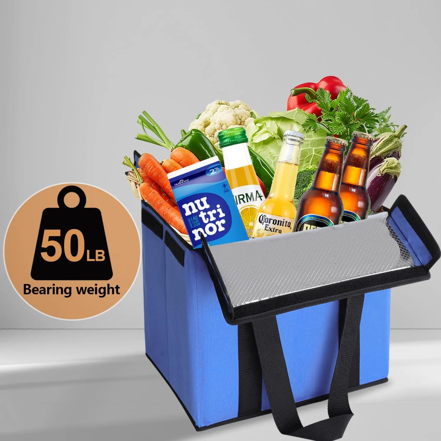 2 Pack Insulated Grocery Bags - Stackable Collapsible Foldable Reusable Cooler Totes for Groceries, Frozen Food & Travel