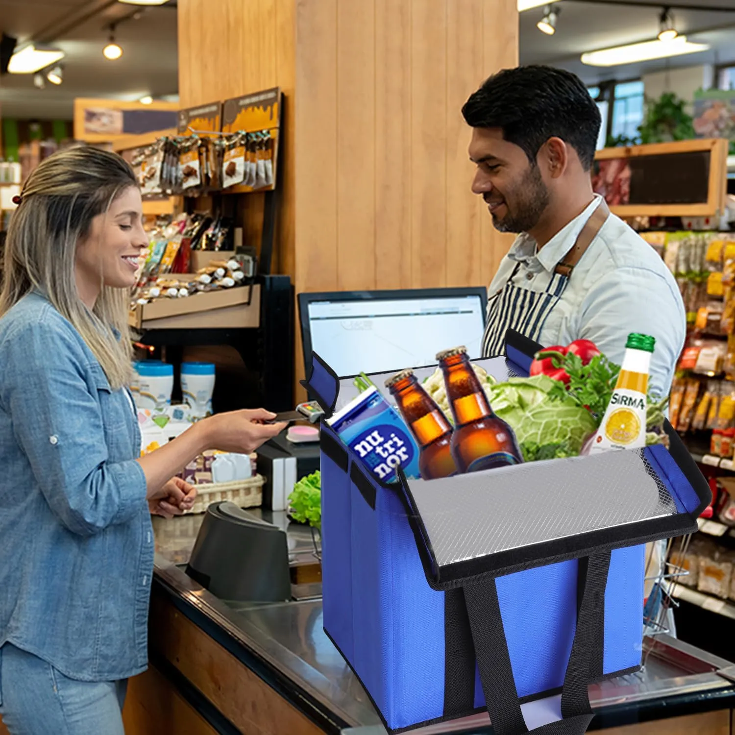 2 Pack Insulated Grocery Bags - Stackable Collapsible Foldable Reusable Cooler Totes for Groceries, Frozen Food & Travel