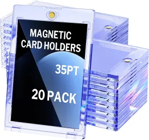 20-Pack Magnetic Card Holder, 35pt One Touch for Trading Cards, Baseball Card Holder, U-V Protectors Hard Plastic, for Sports, Game, MTG Cards