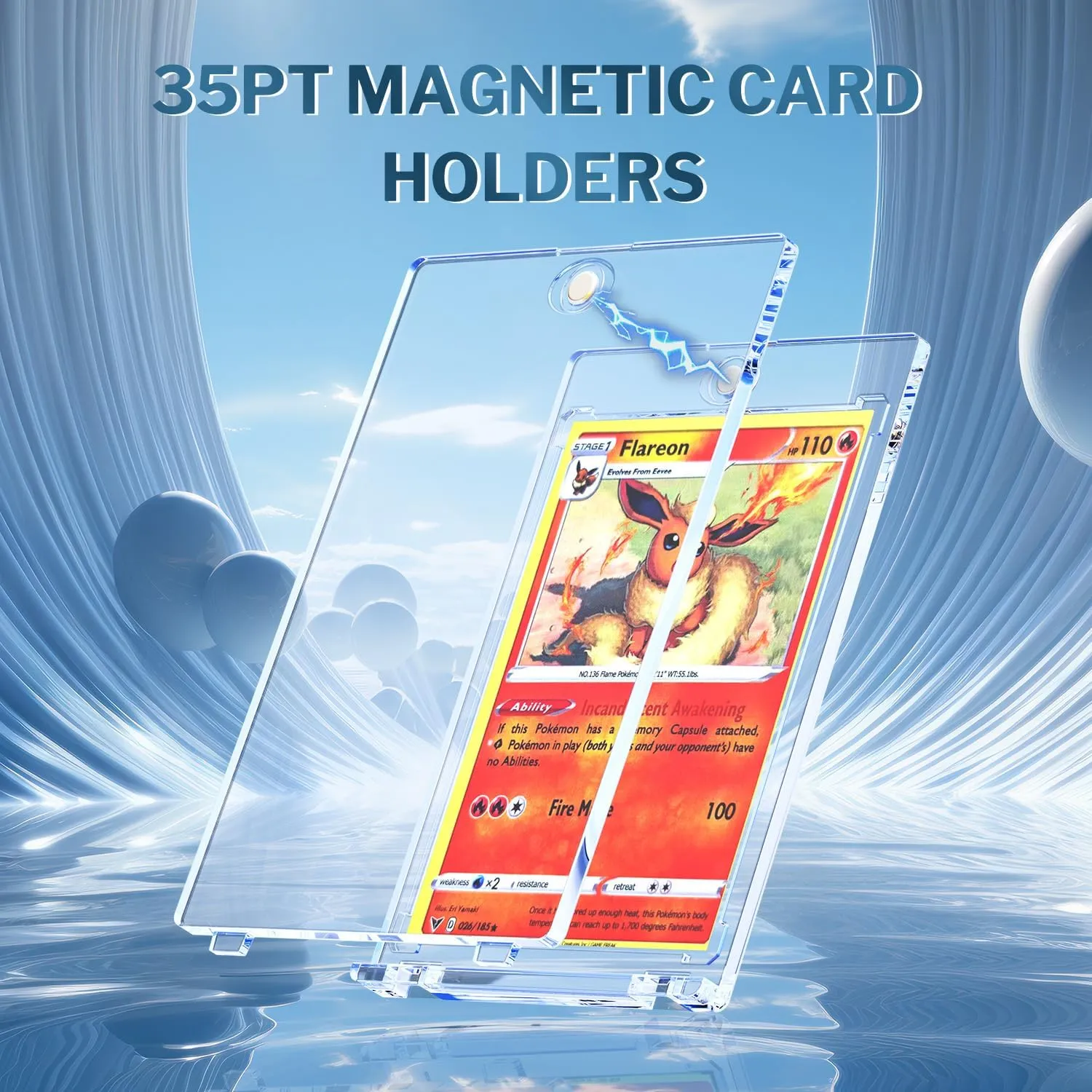 20-Pack Magnetic Card Holder, 35pt One Touch for Trading Cards, Baseball Card Holder, U-V Protectors Hard Plastic, for Sports, Game, MTG Cards