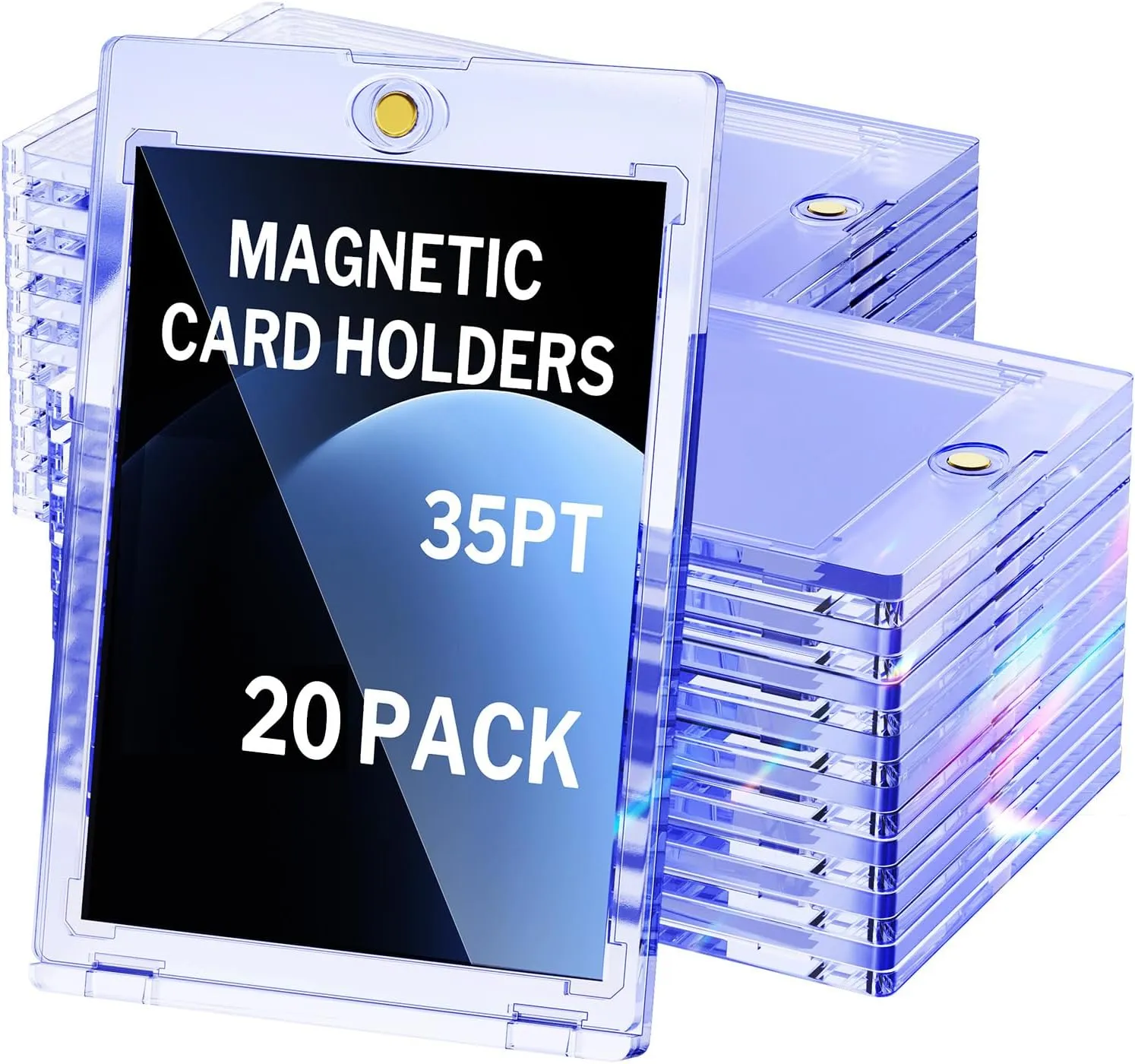 20-Pack Magnetic Card Holder, 35pt One Touch for Trading Cards, Baseball Card Holder, U-V Protectors Hard Plastic, for Sports, Game, MTG Cards