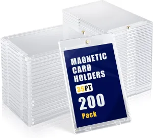 200ct Magnetic Card Holder 35pt Hard Plastic Trading Card Protectors One Touch U-V Protection Magnetic Display Case for Baseball Sports