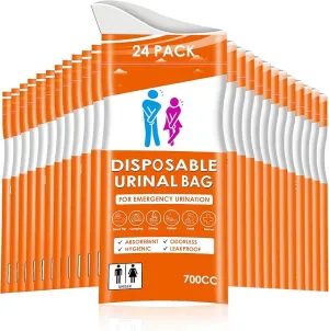24PCS Disposable Urine Bags, 700ML Unisex Urine Bags for Travel, Emergency Vomit Bags/Pee Bag for Car, Long Trip, Road Trip, Travel Urinals for Men/Women - Camping Essentials Portable Toilet