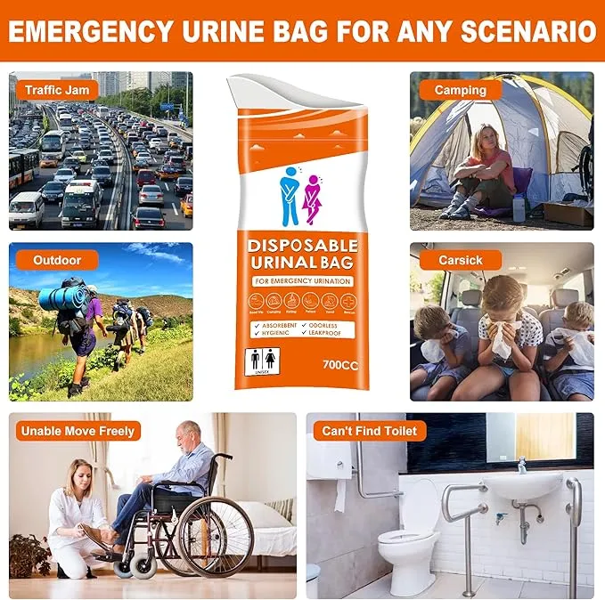 24PCS Disposable Urine Bags, 700ML Unisex Urine Bags for Travel, Emergency Vomit Bags/Pee Bag for Car, Long Trip, Road Trip, Travel Urinals for Men/Women - Camping Essentials Portable Toilet