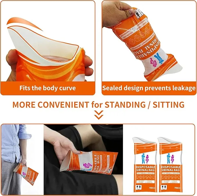 24PCS Disposable Urine Bags, 700ML Unisex Urine Bags for Travel, Emergency Vomit Bags/Pee Bag for Car, Long Trip, Road Trip, Travel Urinals for Men/Women - Camping Essentials Portable Toilet