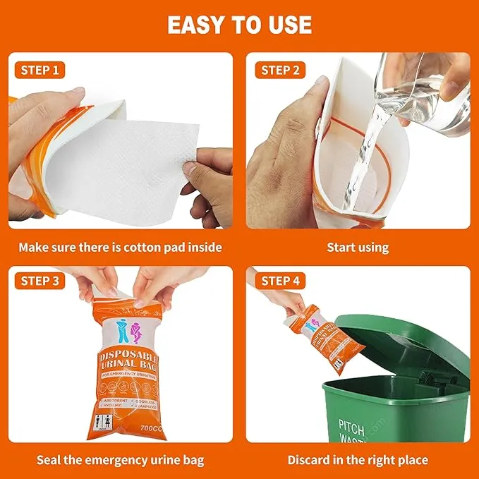 24PCS Disposable Urine Bags, 700ML Unisex Urine Bags for Travel, Emergency Vomit Bags/Pee Bag for Car, Long Trip, Road Trip, Travel Urinals for Men/Women - Camping Essentials Portable Toilet