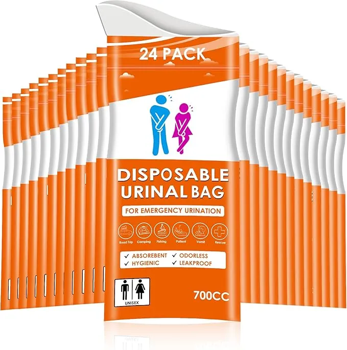 24PCS Disposable Urine Bags, 700ML Unisex Urine Bags for Travel, Emergency Vomit Bags/Pee Bag for Car, Long Trip, Road Trip, Travel Urinals for Men/Women - Camping Essentials Portable Toilet