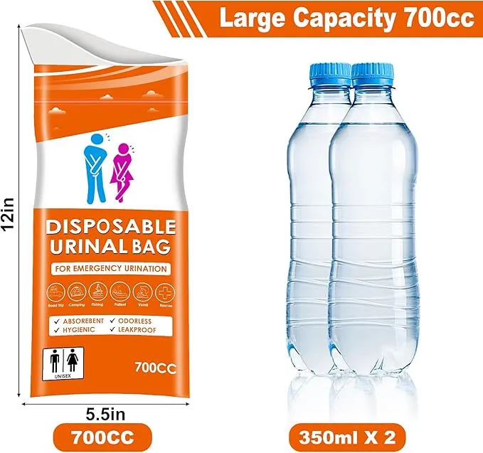 24PCS Disposable Urine Bags, 700ML Unisex Urine Bags for Travel, Emergency Vomit Bags/Pee Bag for Car, Long Trip, Road Trip, Travel Urinals for Men/Women - Camping Essentials Portable Toilet