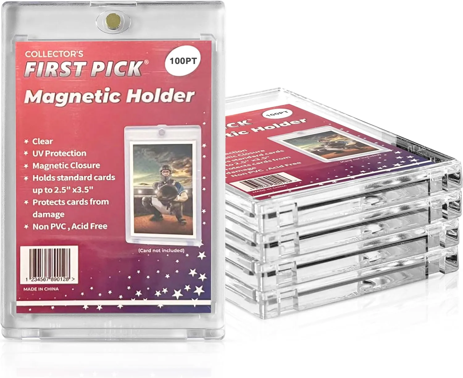 (25) 100PT Premium One Touch Magnetic Card Holder - PVC Free - UV Protection - Hard Plastic Protector for Collectible Sports Cards Trading Card Holder Card Protector Hard Case