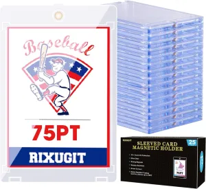 25-Pack One Touch Magnetic Card-Holders - 75PT Sleeved Card Magnetic Holder, Trading Card Case, Magnet Case Protectors for Game Cards, Baseball Cards, Sport Cards, Standard Card Display and Collection