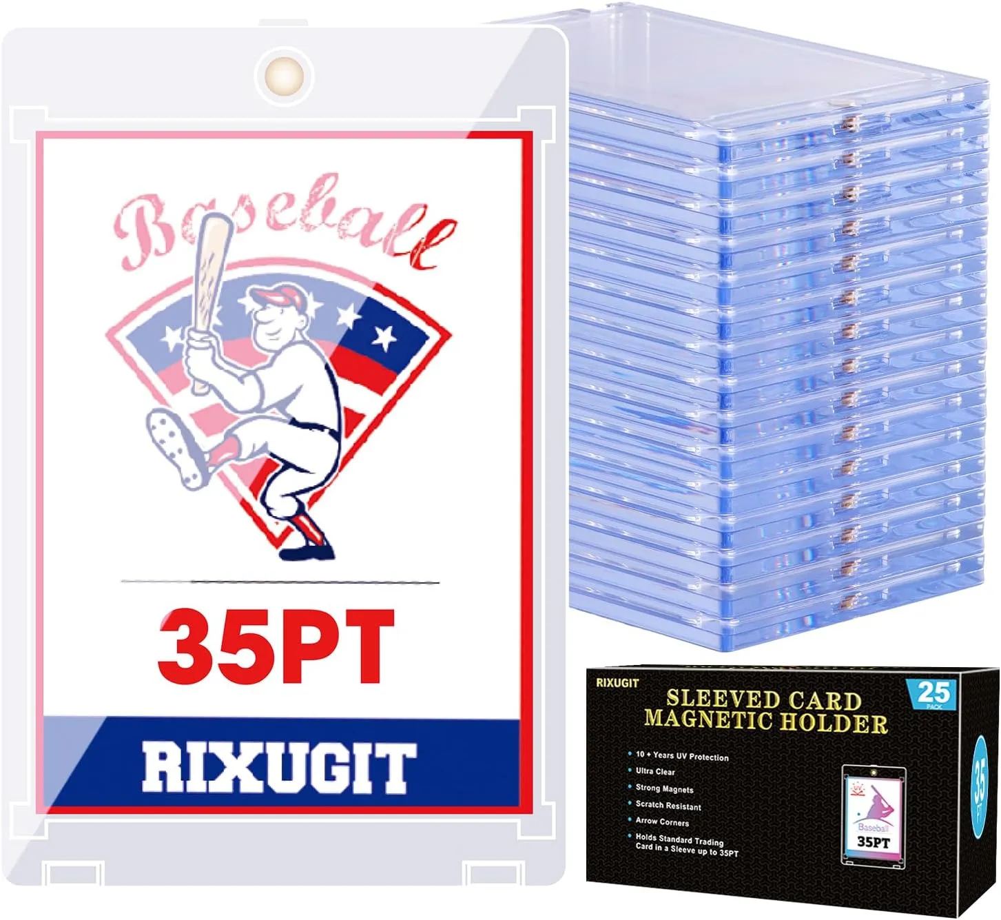25Pcs Sleeved Card Magnetic Holders - 35pt Magnetic Card Case, One Touch Card Holder, Inner Dimension of 2.63″×3.70″, Put the Card in the Card Sleeve First, and then Put it into the Magnet Card Holder