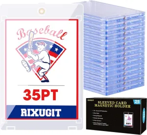 25Pcs Sleeved Card Magnetic Holders - 35pt Magnetic Card Case, One Touch Card Holder, Inner Dimension of 2.63″×3.70″, Put the Card in the Card Sleeve First, and then Put it into the Magnet Card Holder