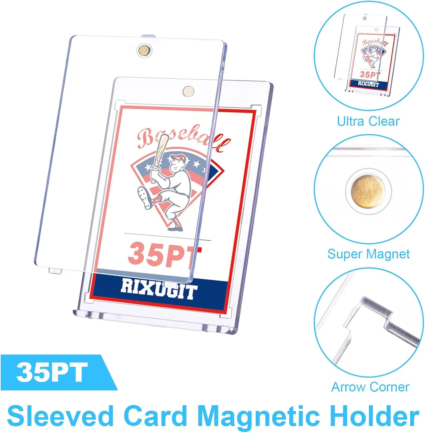 25Pcs Sleeved Card Magnetic Holders - 35pt Magnetic Card Case, One Touch Card Holder, Inner Dimension of 2.63″×3.70″, Put the Card in the Card Sleeve First, and then Put it into the Magnet Card Holder