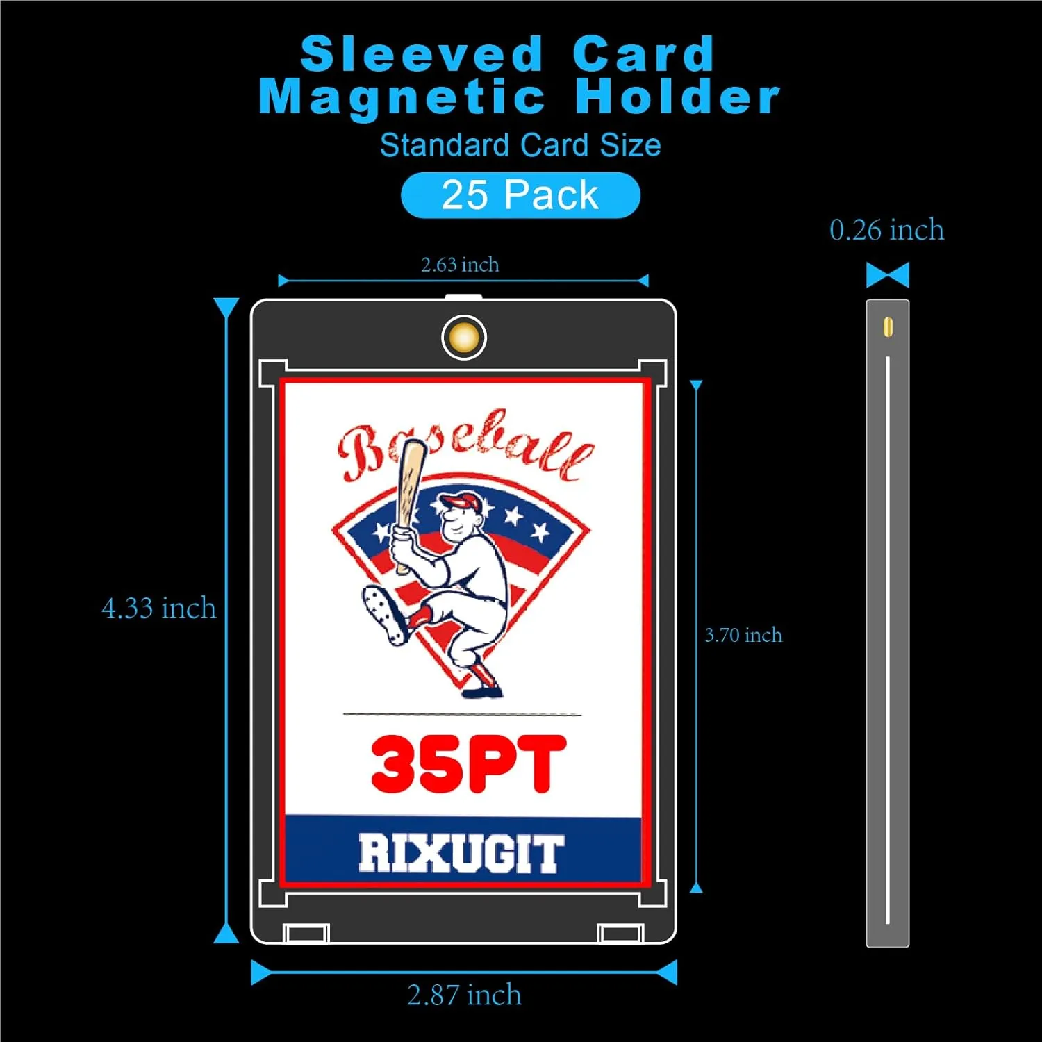 25Pcs Sleeved Card Magnetic Holders - 35pt Magnetic Card Case, One Touch Card Holder, Inner Dimension of 2.63″×3.70″, Put the Card in the Card Sleeve First, and then Put it into the Magnet Card Holder