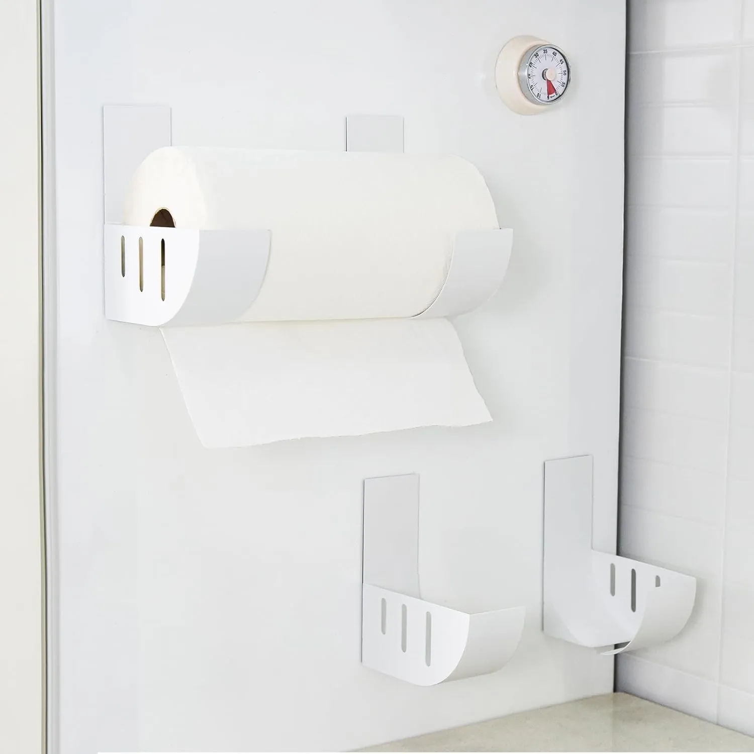 2PCS 5.9in Magnetic Paper Towel Holder Wall Mount Adjustable Kitchen Towel Holder Carbon Steel Trash Bag Holder Dispenser No Assembly Magnetic Fridge Shelf for Kitchen Organizers and Storage