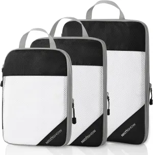 3 Set Compression Packing Cubes for Travel - Compressible, Lightweight, and Space-Saving Packing Cubes, Travel Essentials for Women, Black