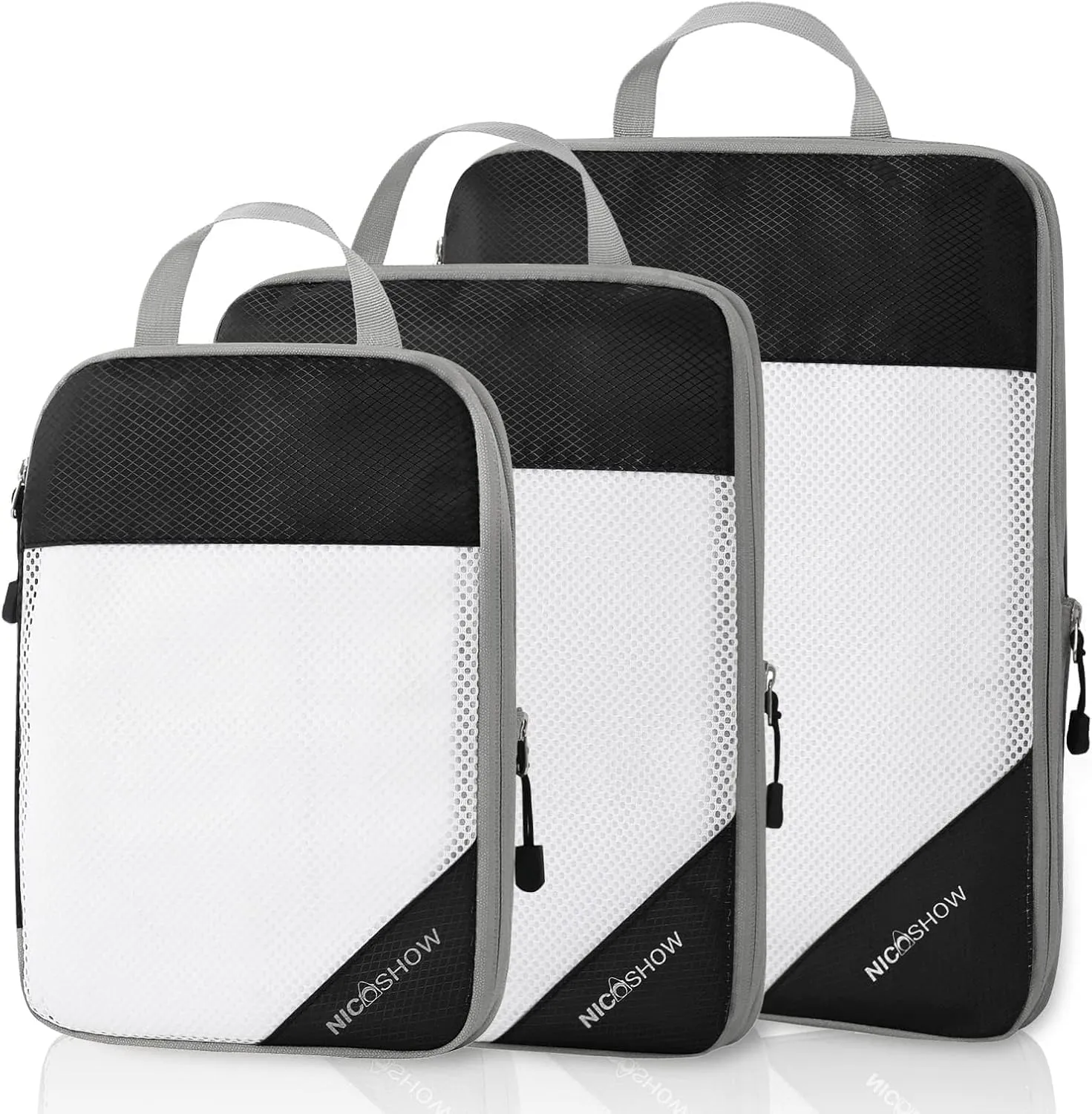 3 Set Compression Packing Cubes for Travel - Compressible, Lightweight, and Space-Saving Packing Cubes, Travel Essentials for Women, Black