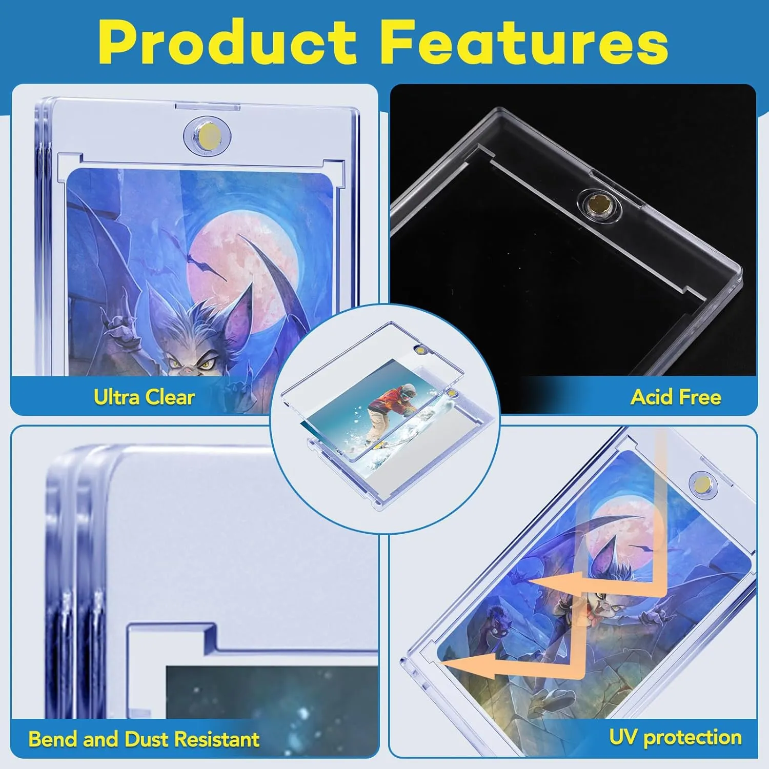 32 PCS Magnetic Card Holder, 35pt One Touch Card Holder,U-V Protection Hard Plastic Magnetic Cards Case,Display Case Protector for Sports Game Baseball Cards