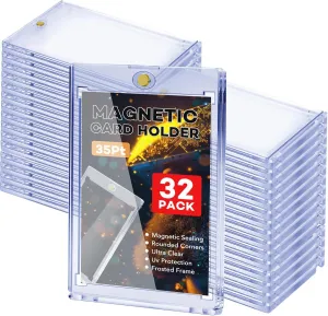 32 PCS Magnetic Card Holder, 35pt One Touch Card Holder,U-V Protection Hard Plastic Magnetic Cards Case,Display Case Protector for Sports Game Baseball Cards
