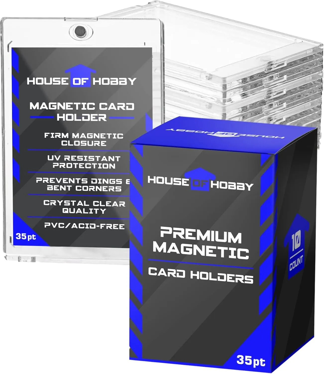 35pt Magnetic Card Holders, 10 Pack, Clear, Plastic, UV Resistant, Fits Card Protectors