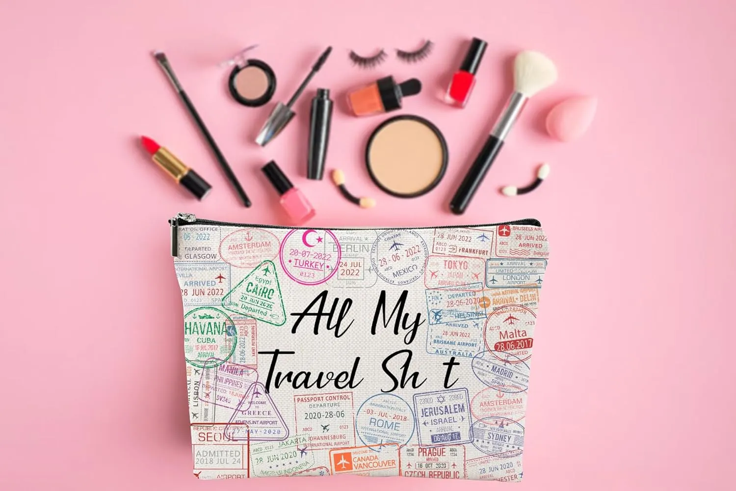 4 Pack Funny Travel Makeup Bag Set for Women - Girls Trip Toiletry Organizer, Bridesmaid Gift Set, Cosmetic Pouch for Travel Essentials