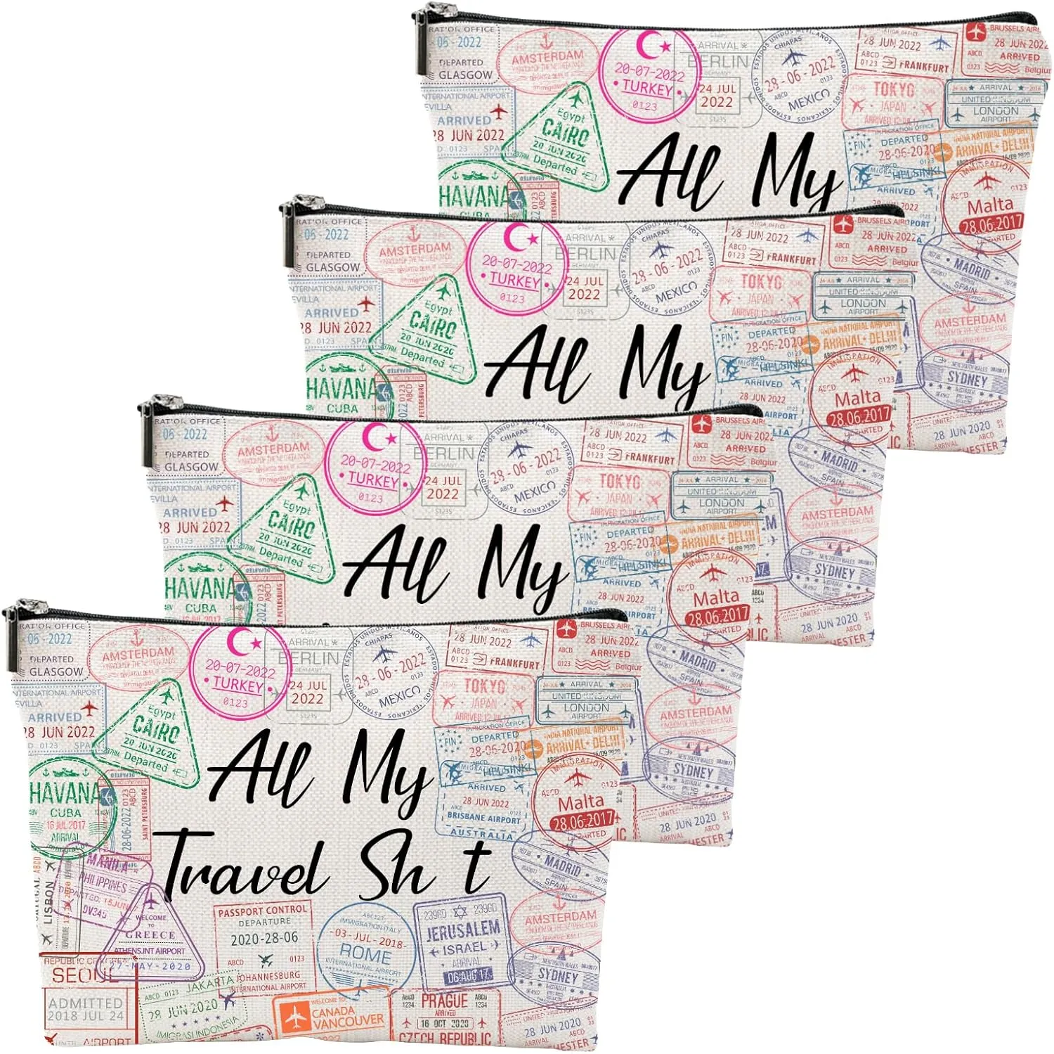 4 Pack Funny Travel Makeup Bag Set for Women - Girls Trip Toiletry Organizer, Bridesmaid Gift Set, Cosmetic Pouch for Travel Essentials